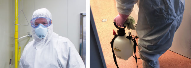 火葬プラン（355,000円[税込]）の概要説明画像。左から防護服を着た男性と消毒液を持った画像